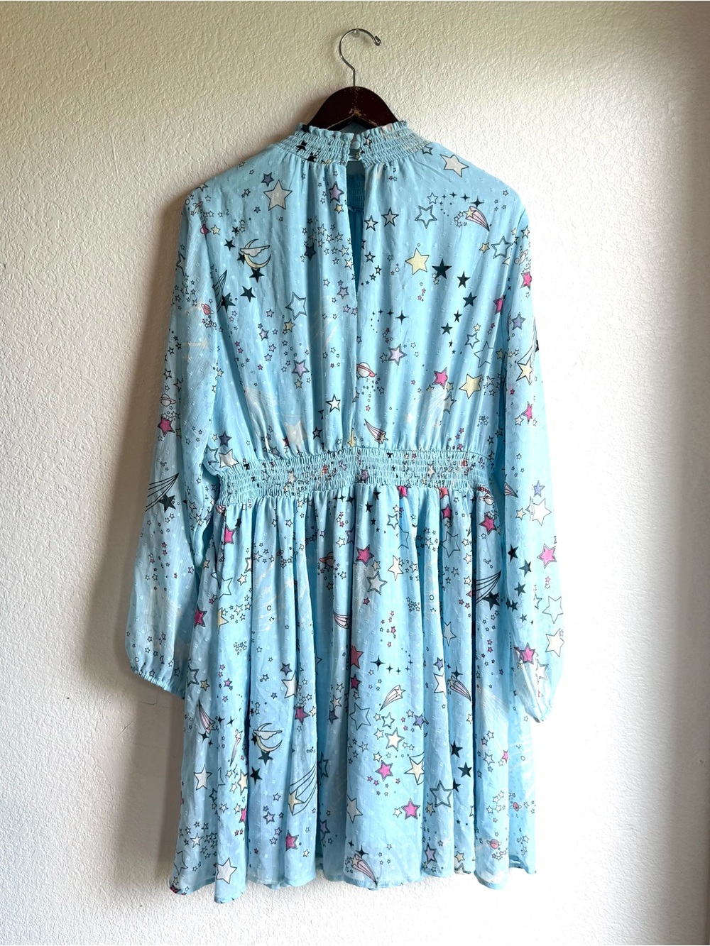 Torrid Womens Dress Blue Celestial Blouson Sleeve Mock Neck Cosmic Plus Size 2X - Picture 3 of 12